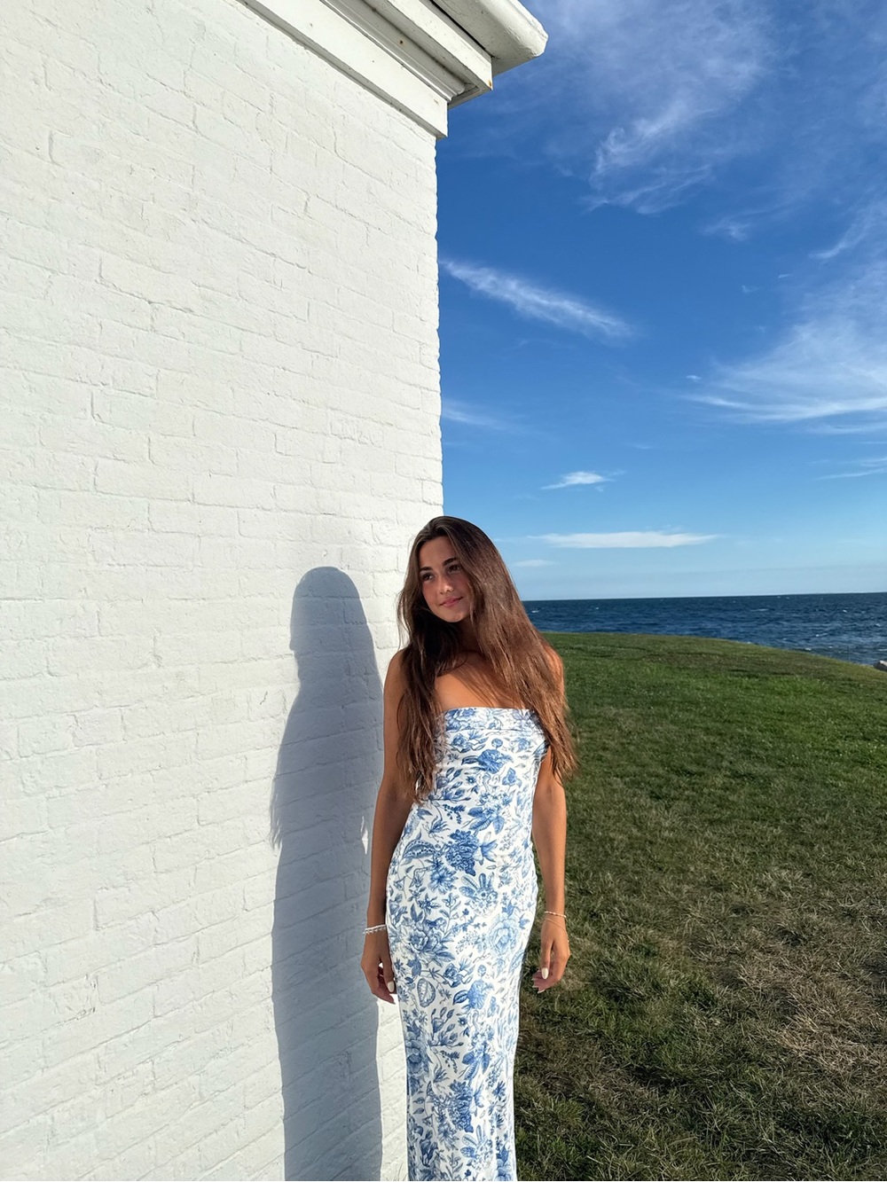 PepperMayo Blue & White Floral Strapless Maxi Dress - Women